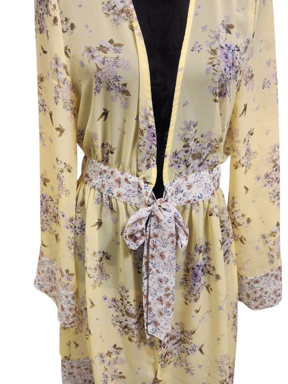 GB‎ Gianni Bini Floral Tie Front Yellow Kimono Size M - Picture 3 of 4